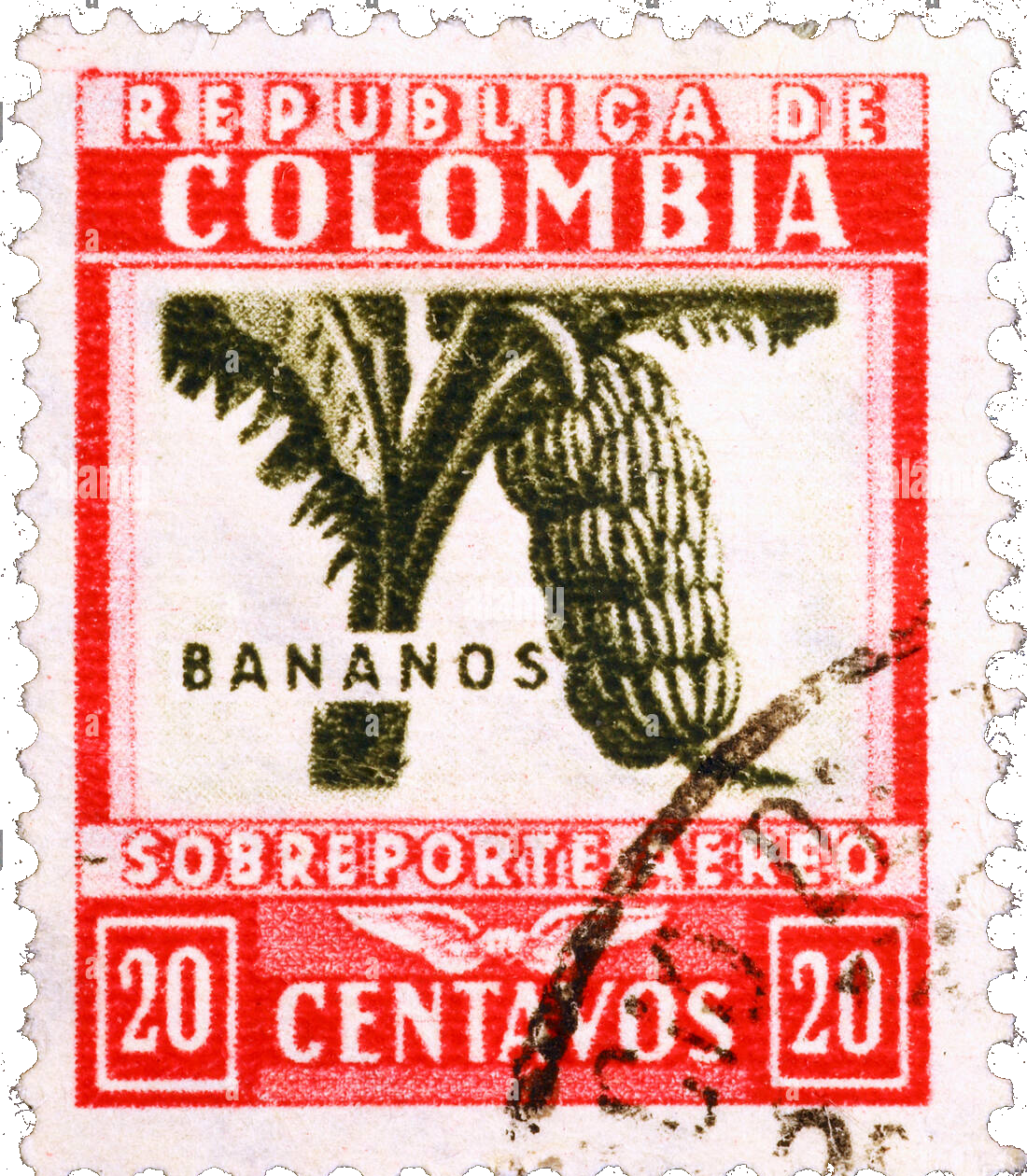 Apostilla antigua de Colombia con bananas